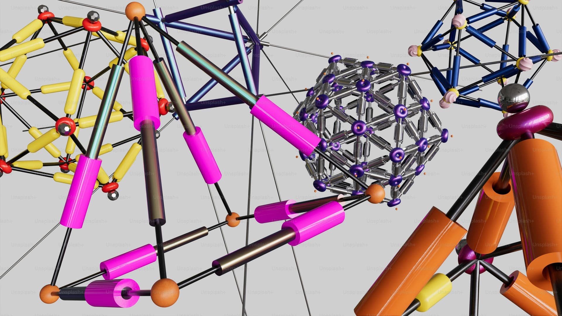 a bunch of different colored objects hanging from a ceiling