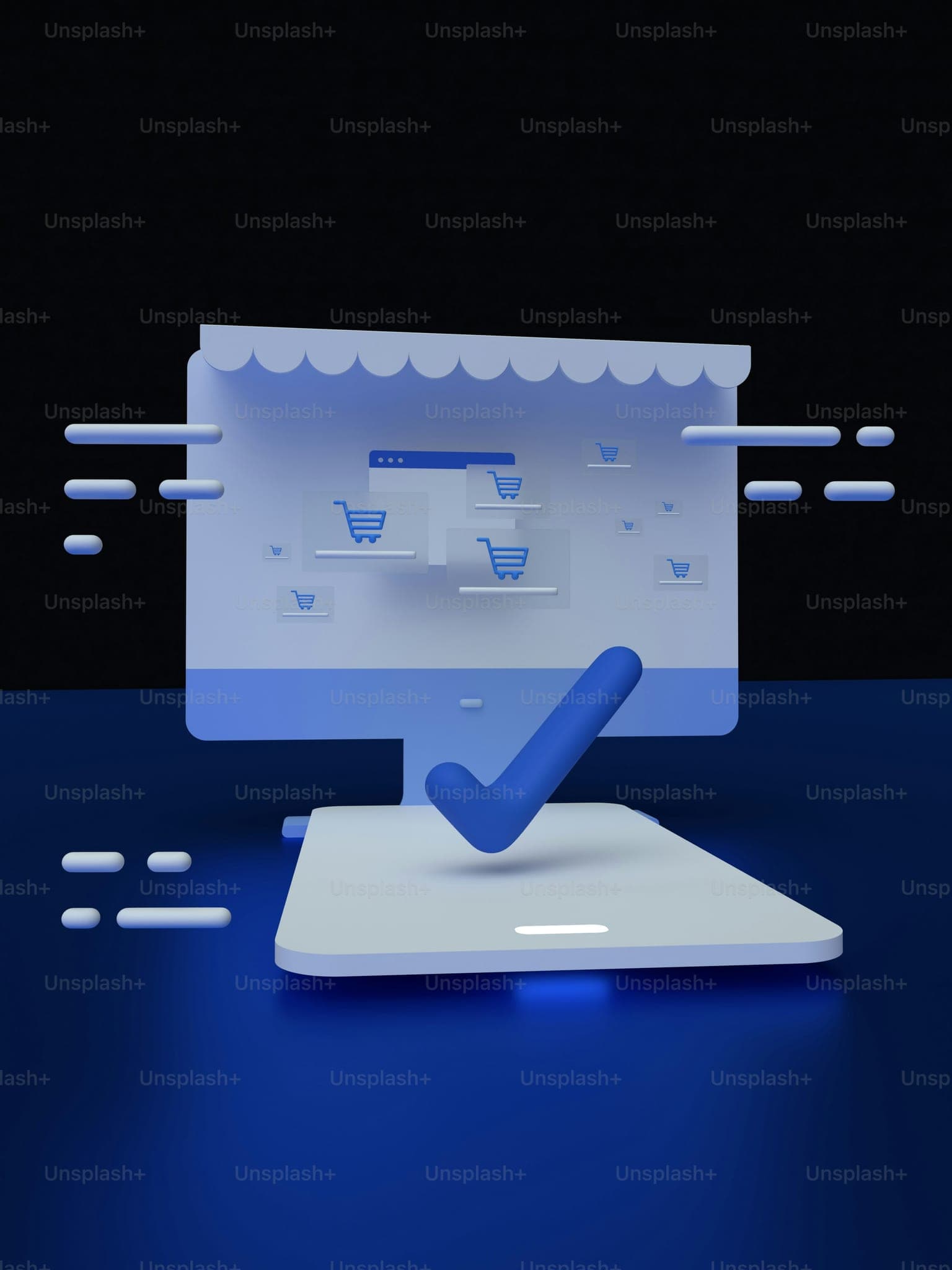 a computer screen with a blue tick on it
