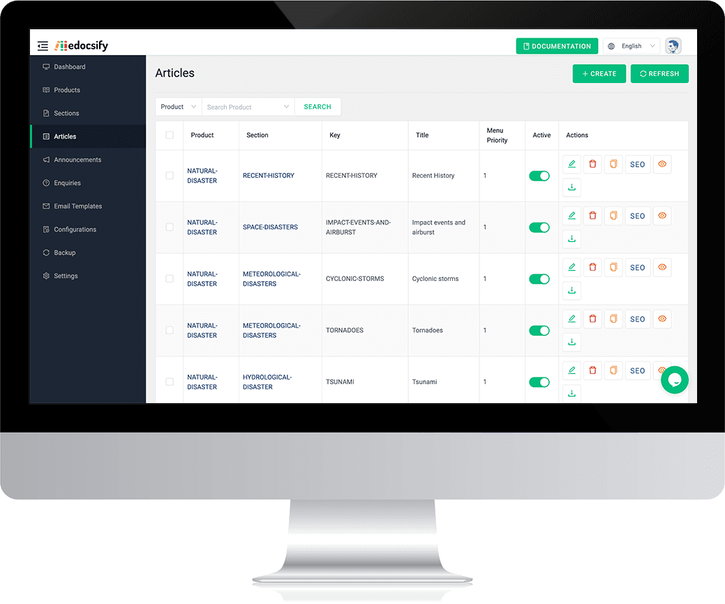 Each documentation on a separate subdomain with instant deployment