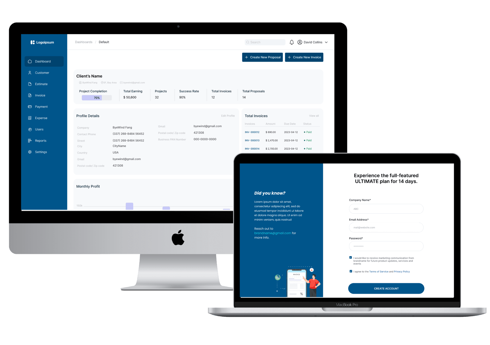 Invoice Generator dashboard